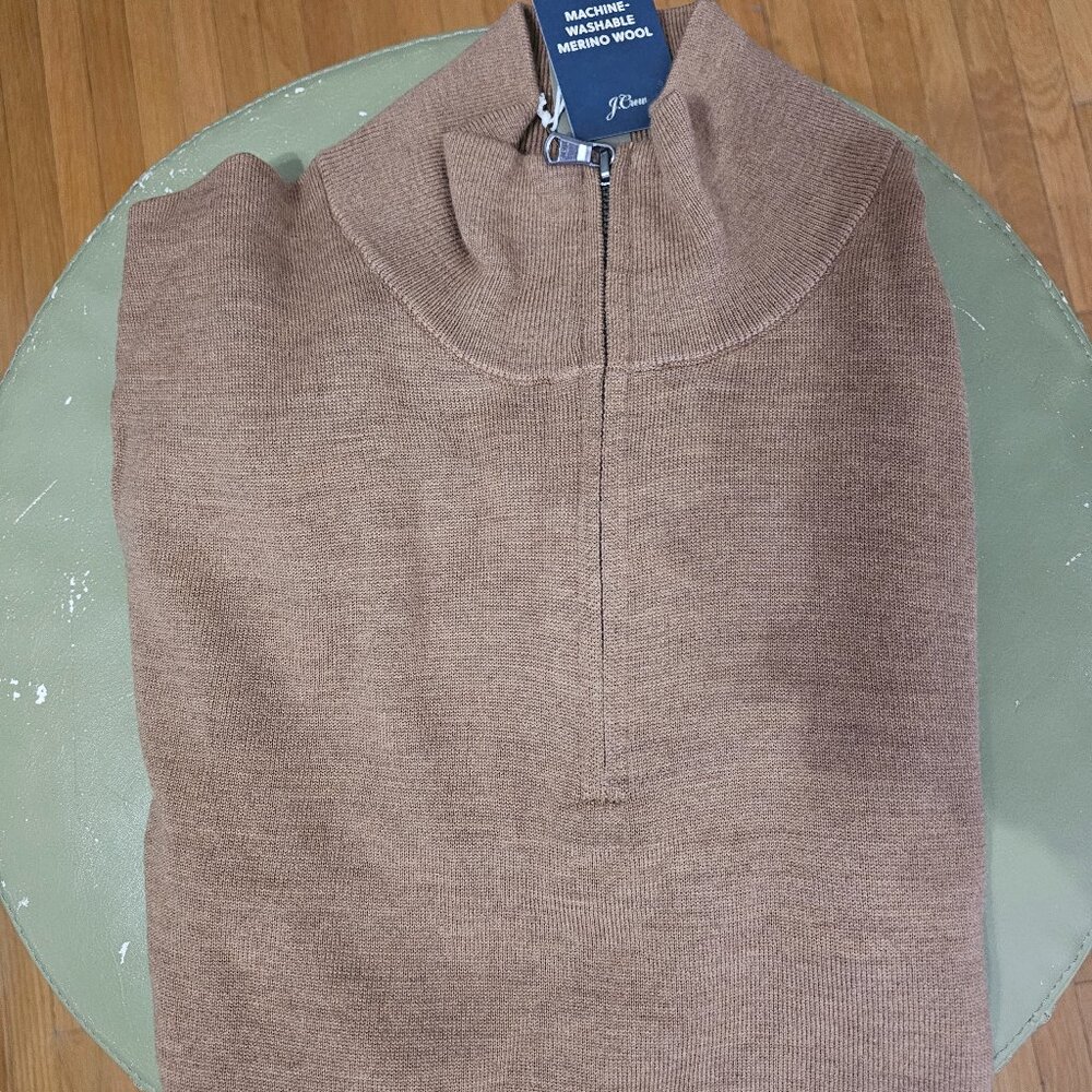 Camel Merino wool half-zip sweater